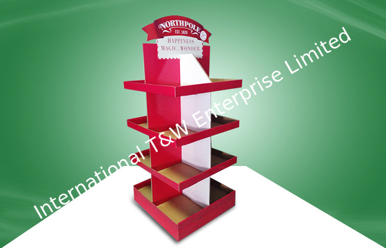 سعر جيد Red Eco-friendly Corrugated Cardboard Free Standing Display Units Four Shelves Shinning Offset Printing الانترنت